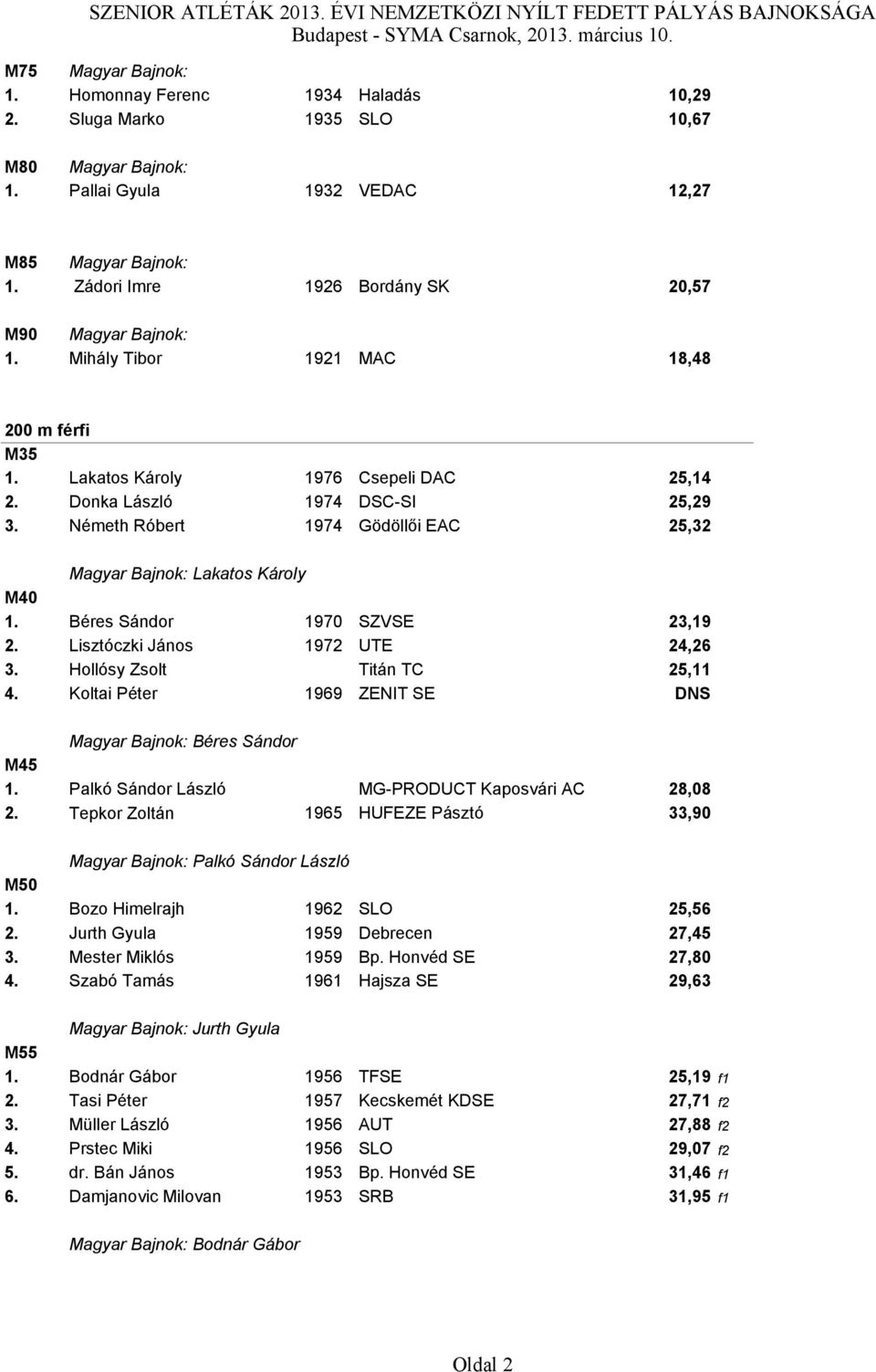 SZENIOR ATLÉTÁK ÉVI NEMZETKÖZI NYÍLT FEDETT PÁLYÁS BAJNOKSÁGA Budapest -  SYMA Csarnok, március PDF Free Download