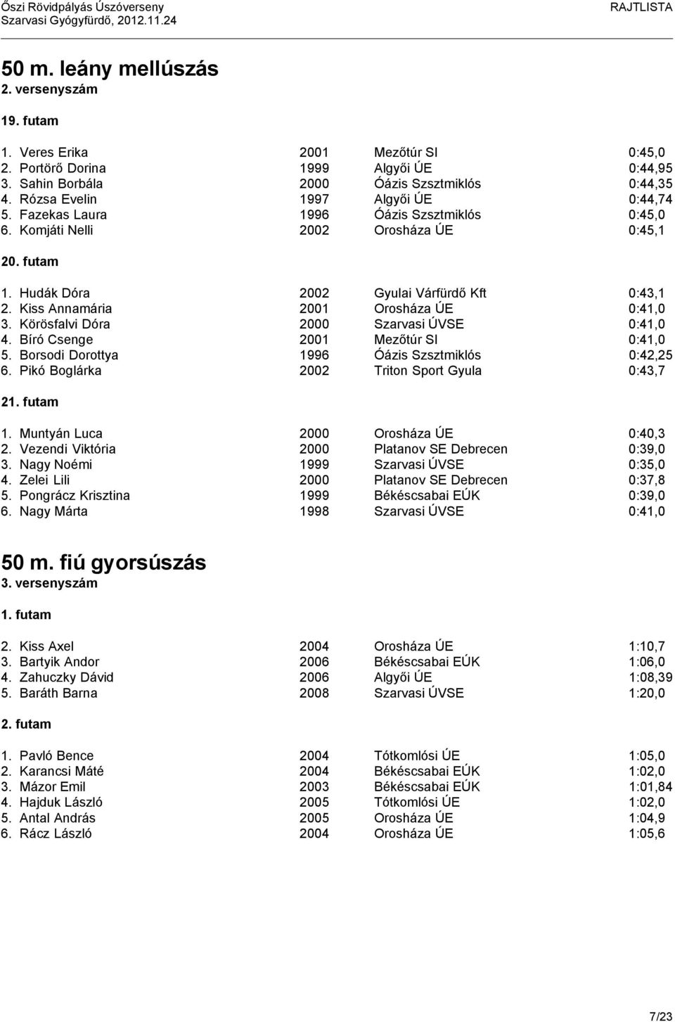 50 m. fiú mellúszás 1. versenyszám - PDF Free Download
