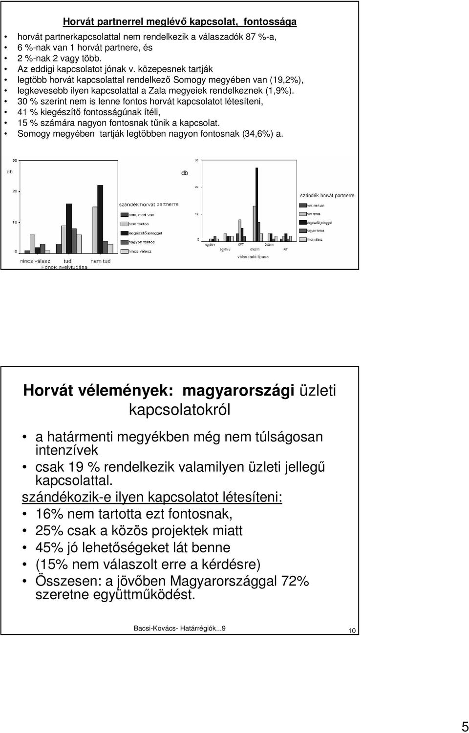 30 % szerint nem is lenne fontos horvát kapcsolatot létesíteni, 41 % kiegészítı fontosságúnak ítéli, 15 % számára nagyon fontosnak tőnik a kapcsolat.