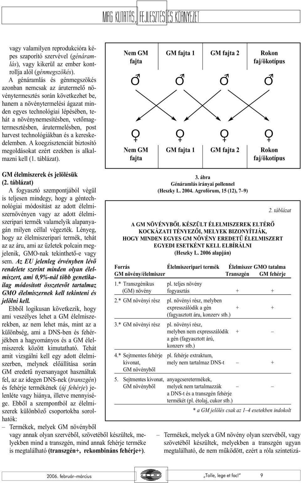 vetõmagtermesztésben, árutermelésben, post harvest technológiákban és a kereskedelemben. A koegzisztenciát biztosító megoldásokat ezért ezekben is alkalmazni kell (1. táblázat).