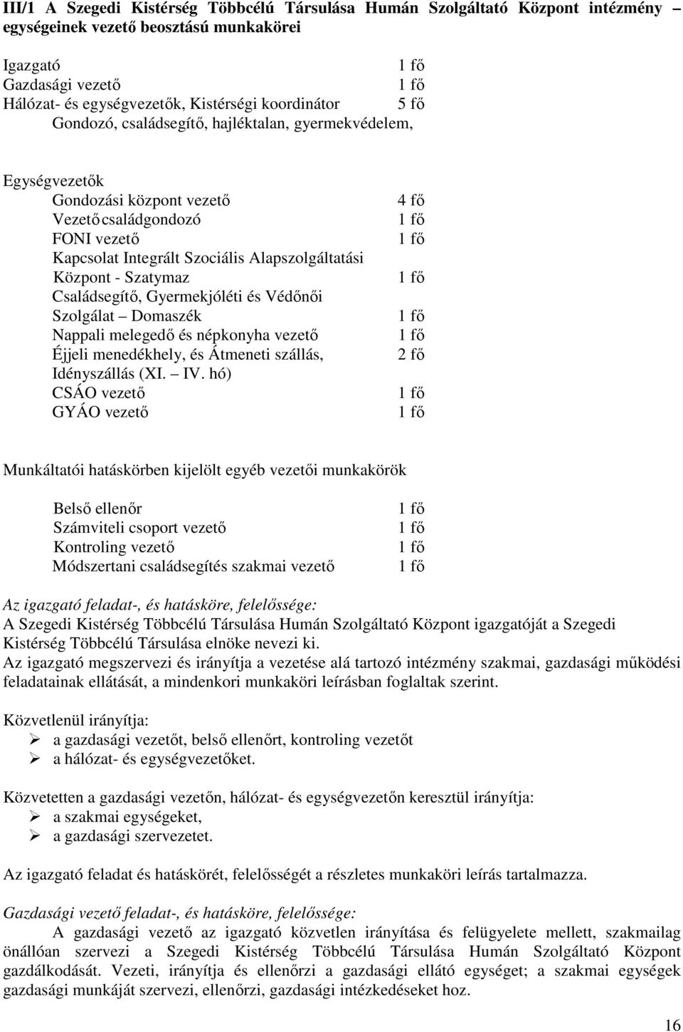 Szatymaz Családsegítı, Gyermekjóléti és Védınıi Szolgálat Domaszék Nappali melegedı és népkonyha vezetı Éjjeli menedékhely, és Átmeneti szállás, Idényszállás (XI. IV.