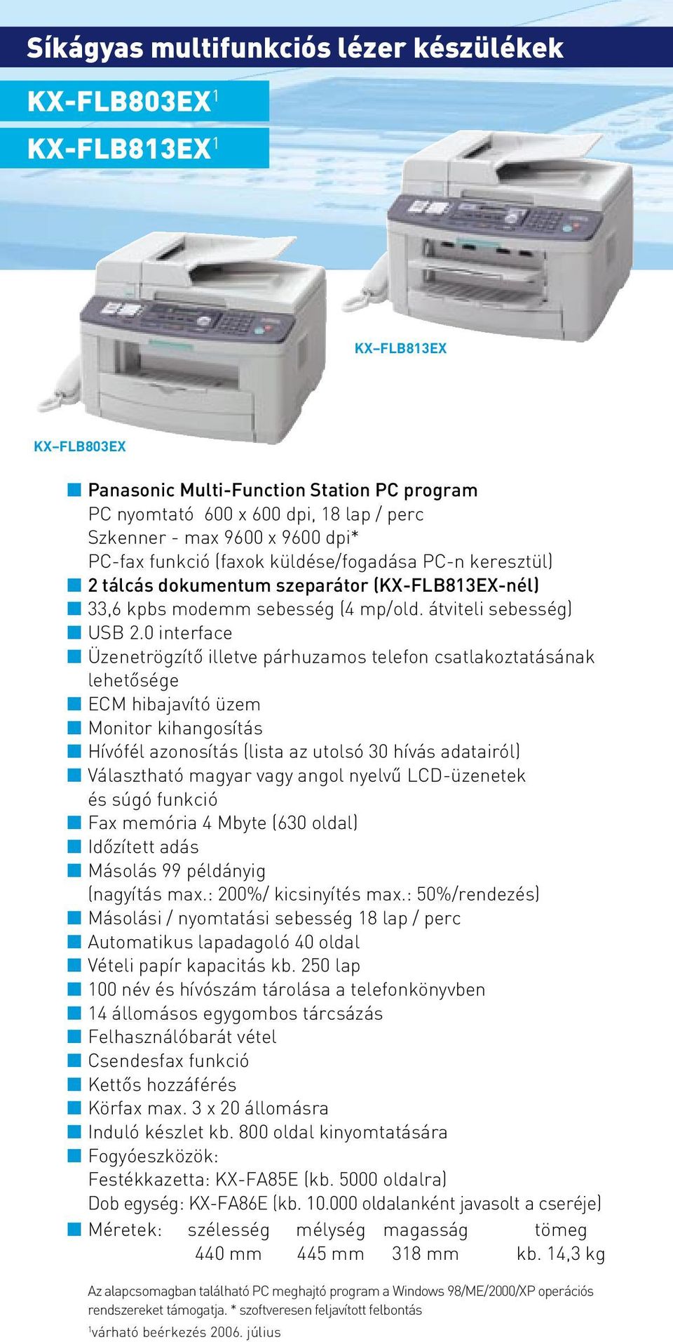 0 interface Üzenetrögzítô illetve párhuzamos telefon csatlakoztatásának lehetôsége ECM hibajavító üzem Monitor kihangosítás Hívófél azonosítás (lista az utolsó 30 hívás adatairól) Választható magyar