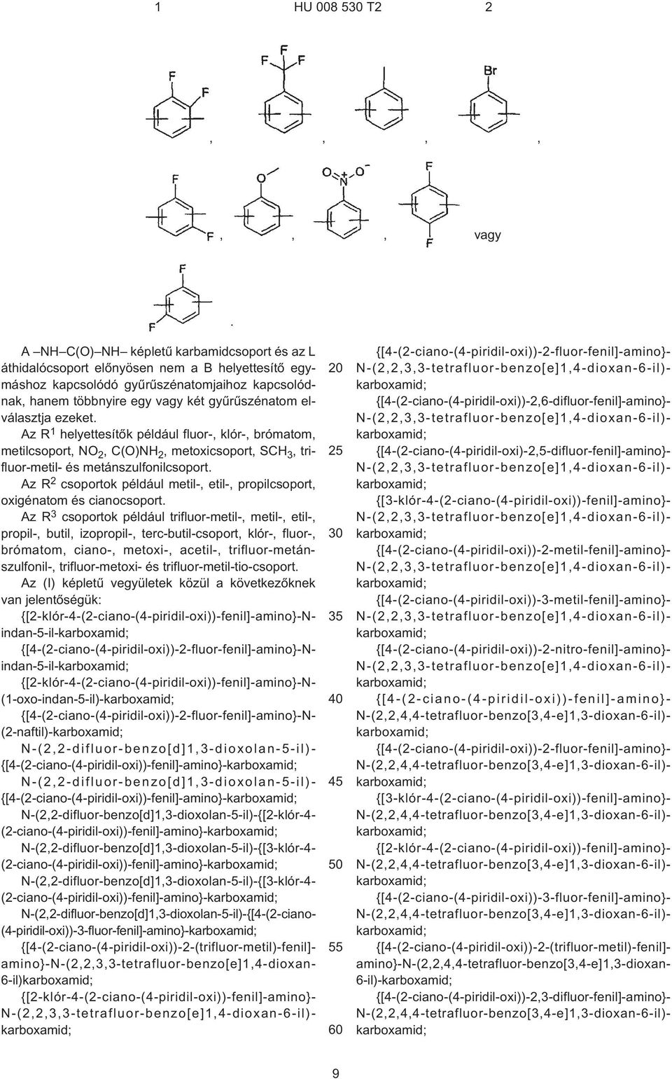 elválasztja ezeket. Az R 1 helyettesítõk például fluor¹, klór¹, brómatom, metilcsoport, NO 2, C(O)NH 2, metoxicsoport, SCH 3, trifluor-metil- és metánszulfonilcsoport.