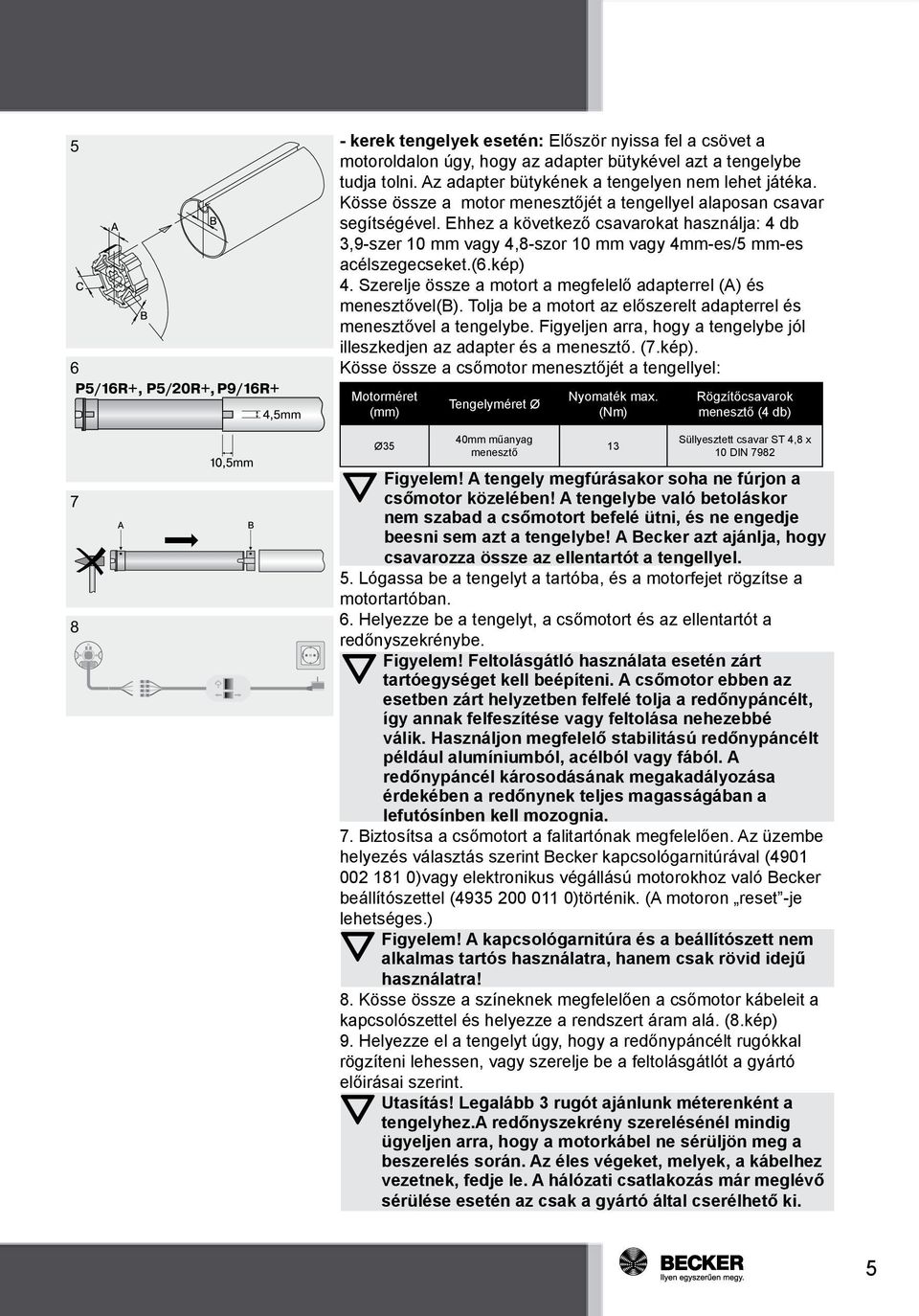 kép) 4. Szerelje össze a motort a megfelelő adapterrel (A) és menesztővel(b). Tolja be a motort az előszerelt adapterrel és menesztővel a tengelybe.