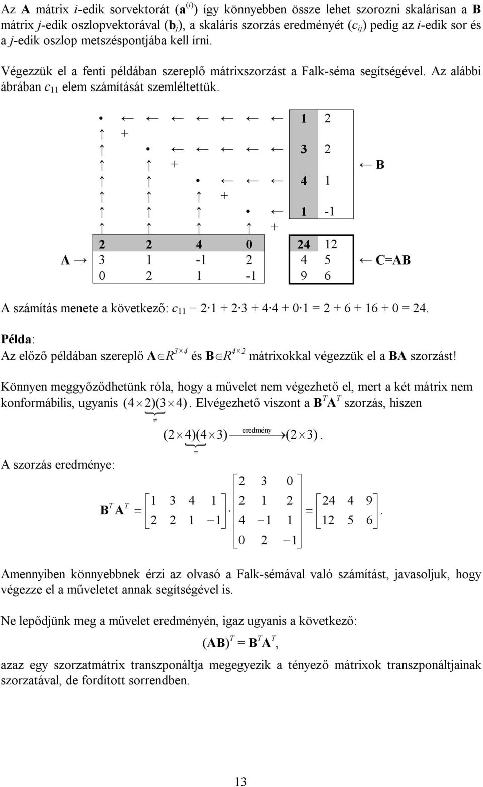 következő: c = + + + = + 6 + 6 + = Péld: Az előző példábn szereplő AR és BR mátrixokkl végezzük el BA szorzást!