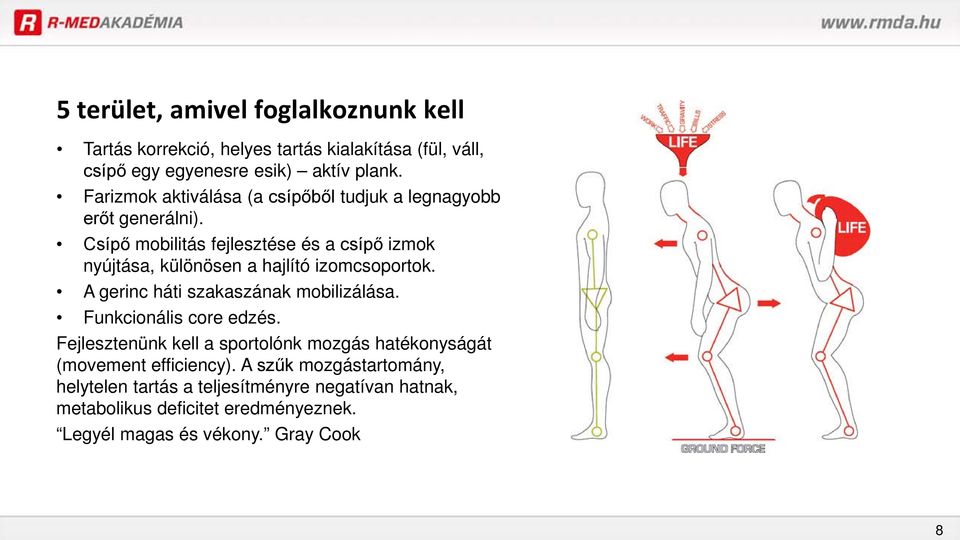 Csípő mobilitás fejlesztése és a csípő izmok nyújtása, különösen a hajlító izomcsoportok. A gerinc háti szakaszának mobilizálása.