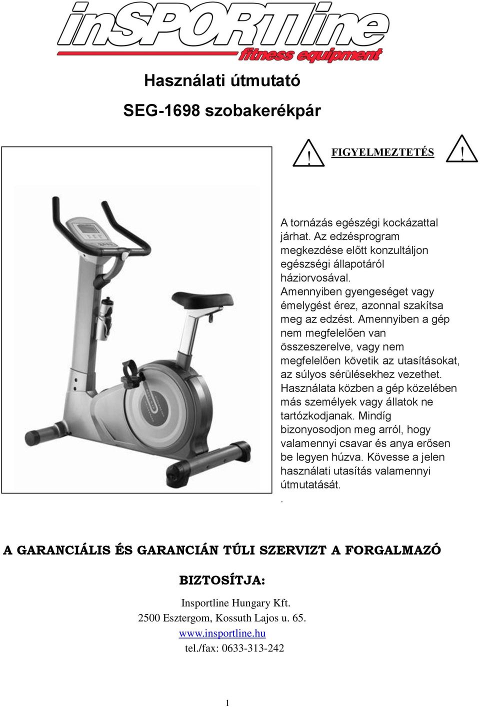 Használati útmutató SEG-1698 szobakerékpár - PDF Free Download