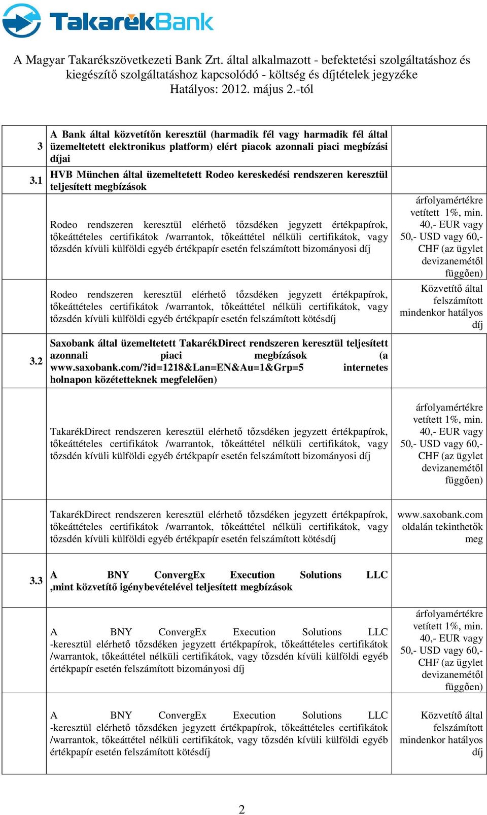 kereskedési rendszeren keresztül teljesített megbízások Rodeo rendszeren keresztül elérhetı tızsdéken jegyzett értékpapírok, tıkeáttételes certifikátok /warrantok, tıkeáttétel nélküli certifikátok,