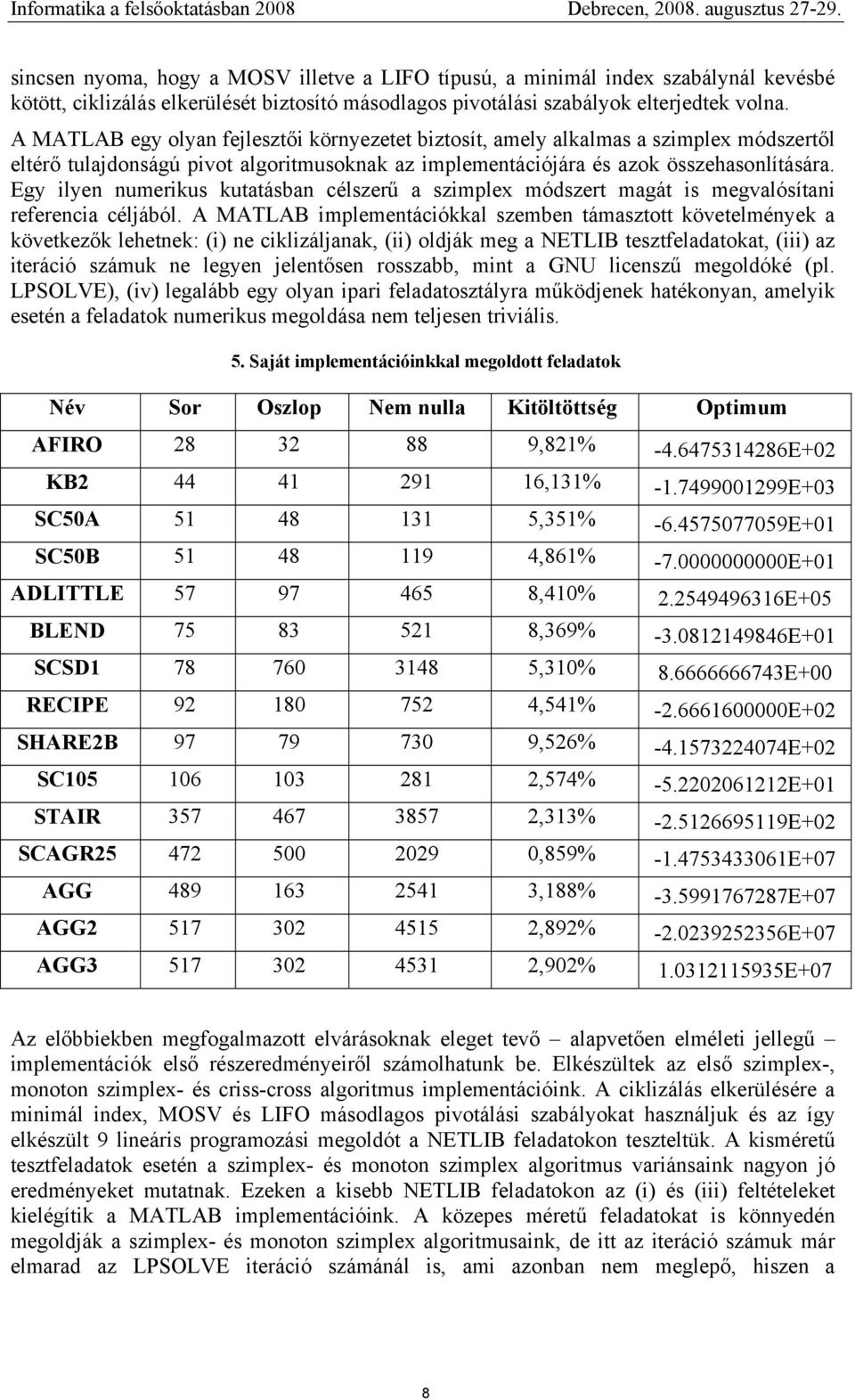 Egy ilyen numerikus kutatásban célszerű a szimplex módszert magát is megvalósítani referencia céljából.