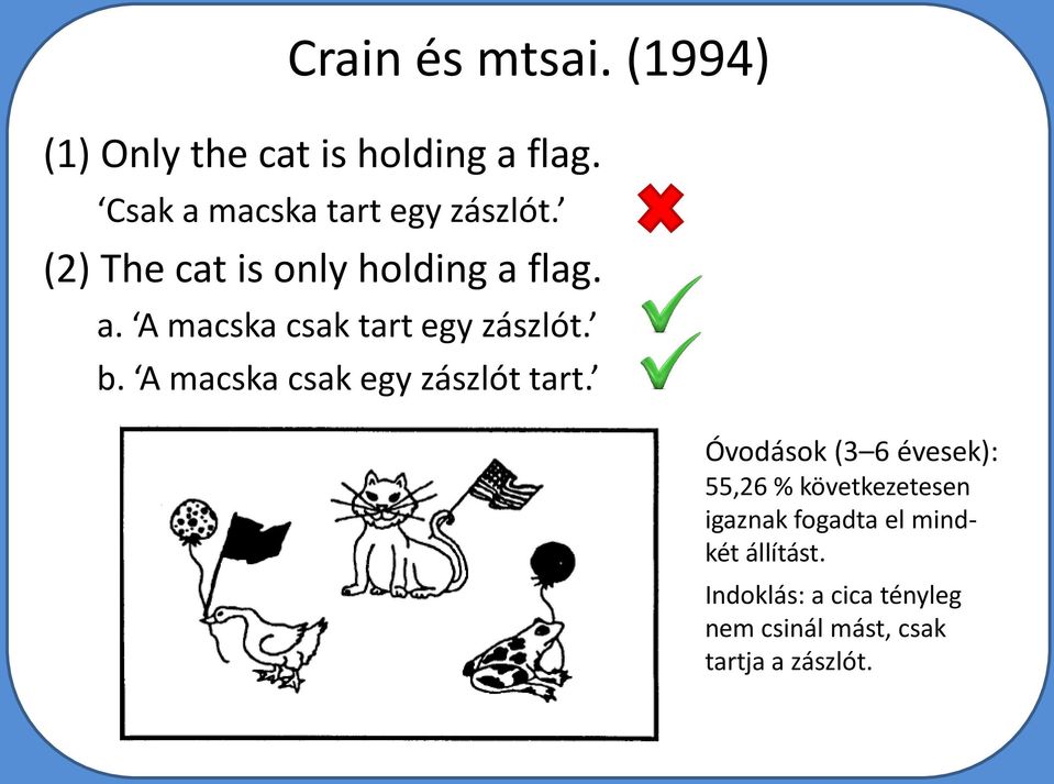 b. A macska csak egy zászlót tart.