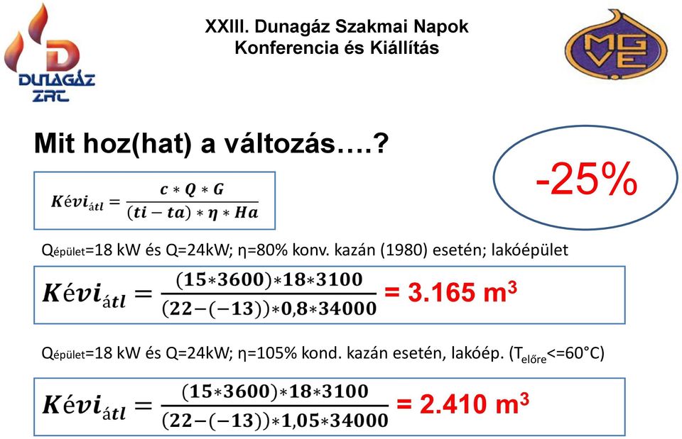 kazán (1980) esetén; lakóépület Qépület=18