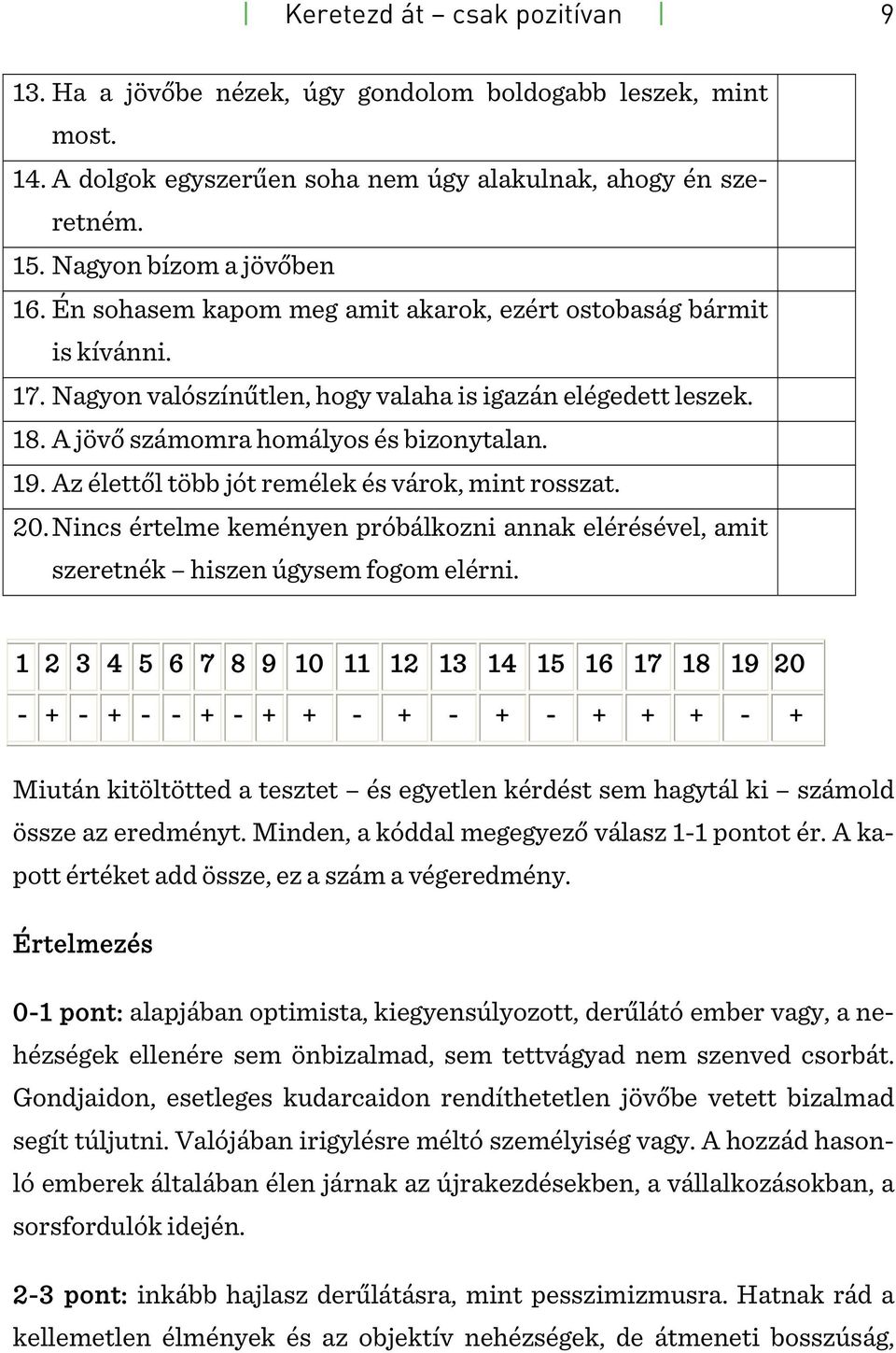 Az élettől több jót remélek és várok, mint rosszat. 20. Nincs értelme keményen próbálkozni annak elérésével, amit szeretnék hiszen úgysem fogom elérni.