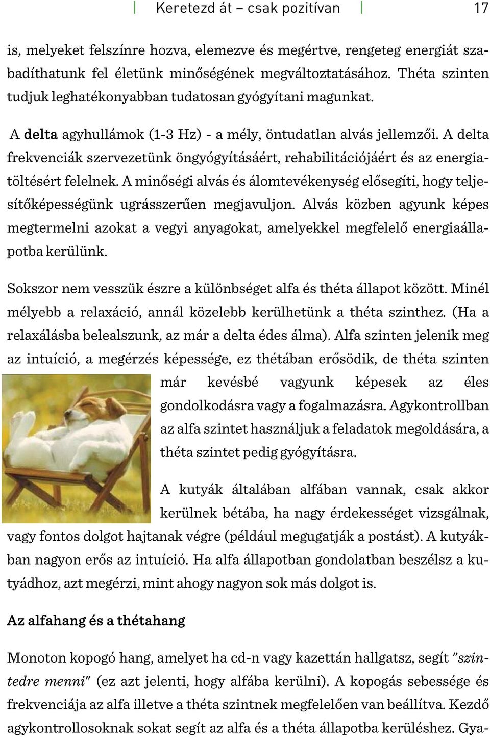 A delta frekvenciák szervezetünk öngyógyításáért, rehabilitációjáért és az energiatöltésért felelnek. A minőségi alvás és álomtevékenység elősegíti, hogy teljesítőképességünk ugrásszerűen megjavuljon.
