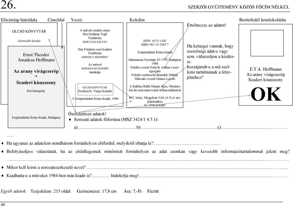 Fordította HORVÁTH ZOLTÁN Das Fräulein von Scuderi Fordította GERGELY ERZSÉBET Az utószó SZEGHALMI ELEMÉR munkája OLCSÓ KÖNYVTÁR Szerkeszti: Varga Katalin Szépirodalmi Könyvkiadó, 1984 ISSN 0133-1183