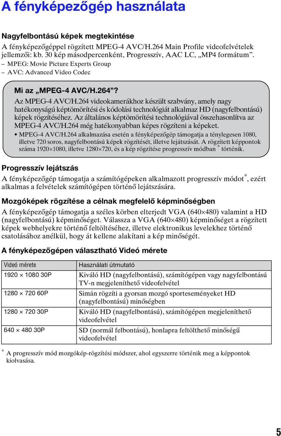 264 videokamerákhoz készült szabvány, amely nagy hatékonyságú képtömörítési és kódolási technológiát alkalmaz HD (nagyfelbontású) képek rögzítéséhez.