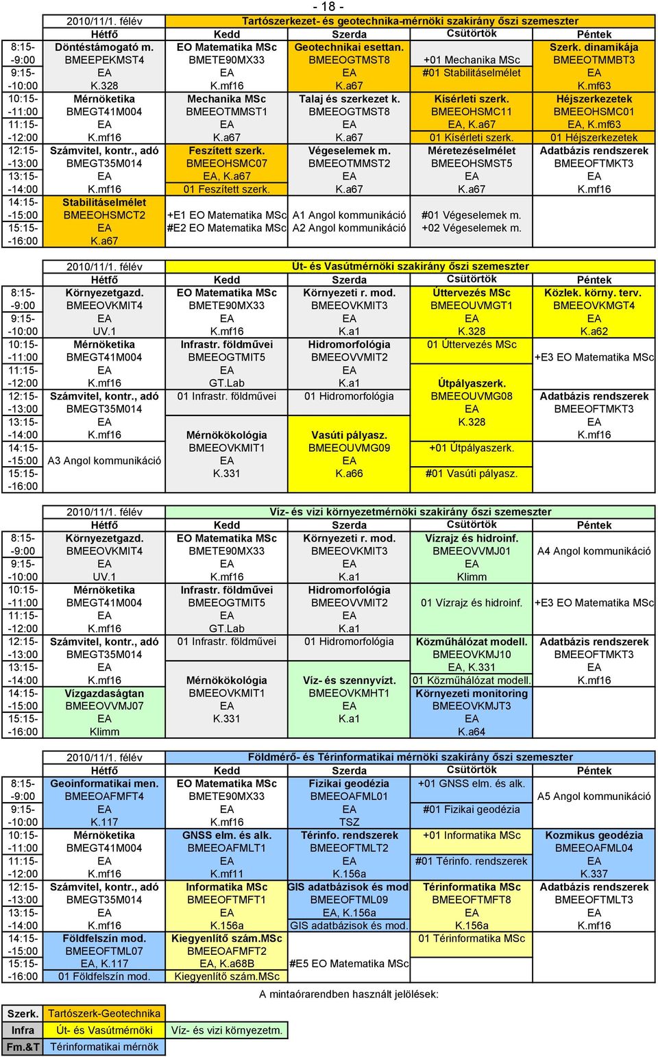 Órarend 2010/2011. tanév 1. félév - PDF Ingyenes letöltés