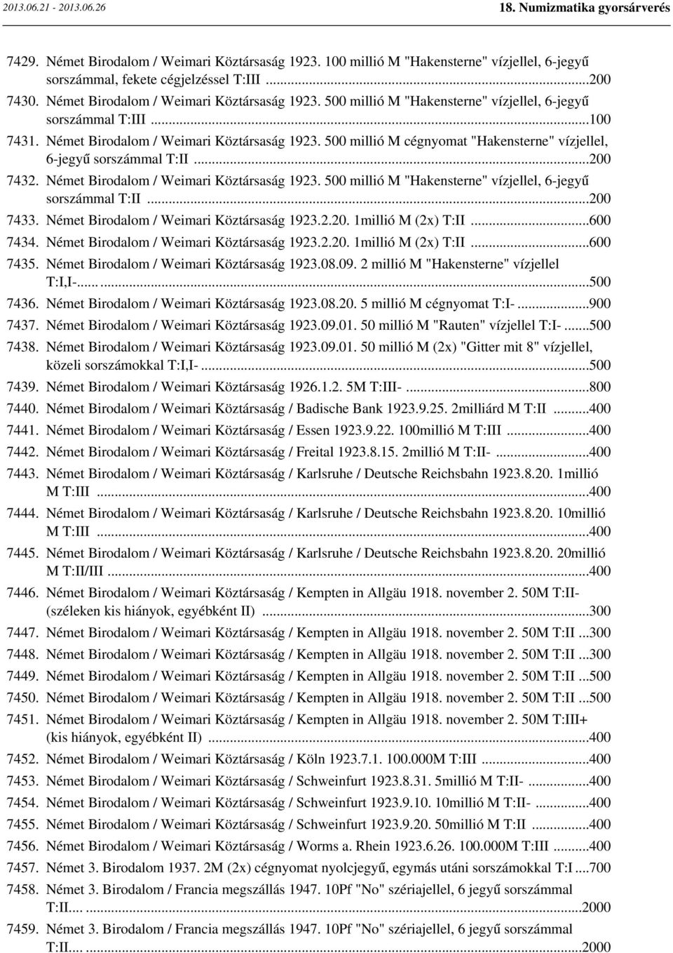 ..200 7433. Német Birodalom / Weimari Köztársaság 1923.2.20. 1millió M (2x) T:II...600 7434. Német Birodalom / Weimari Köztársaság 1923.2.20. 1millió M (2x) T:II...600 7435.
