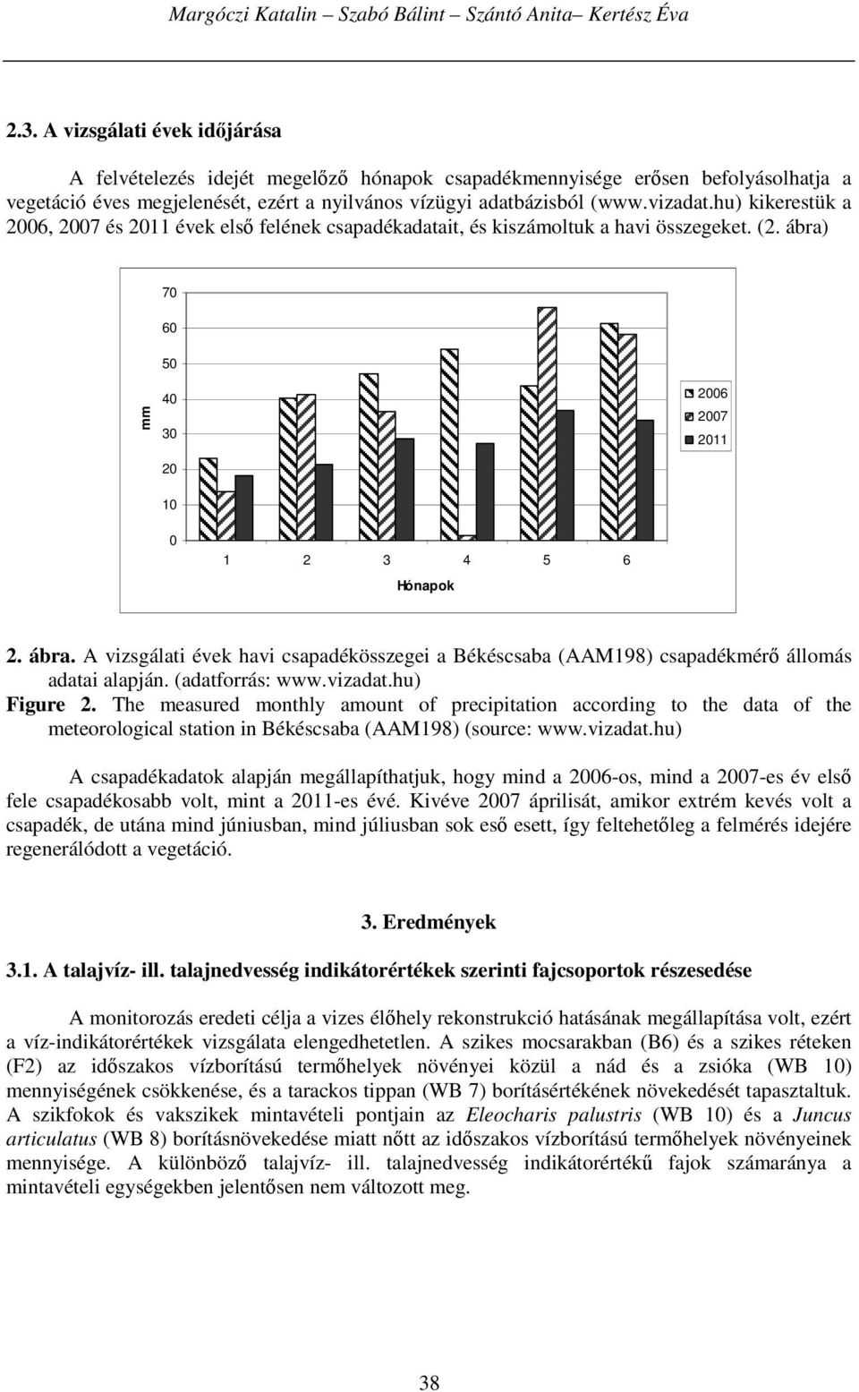 hu) kikerestük a 2006, 2007 és 2011 évek első felének csapadékadatait, és kiszámoltuk a havi összegeket. (2. ábra)