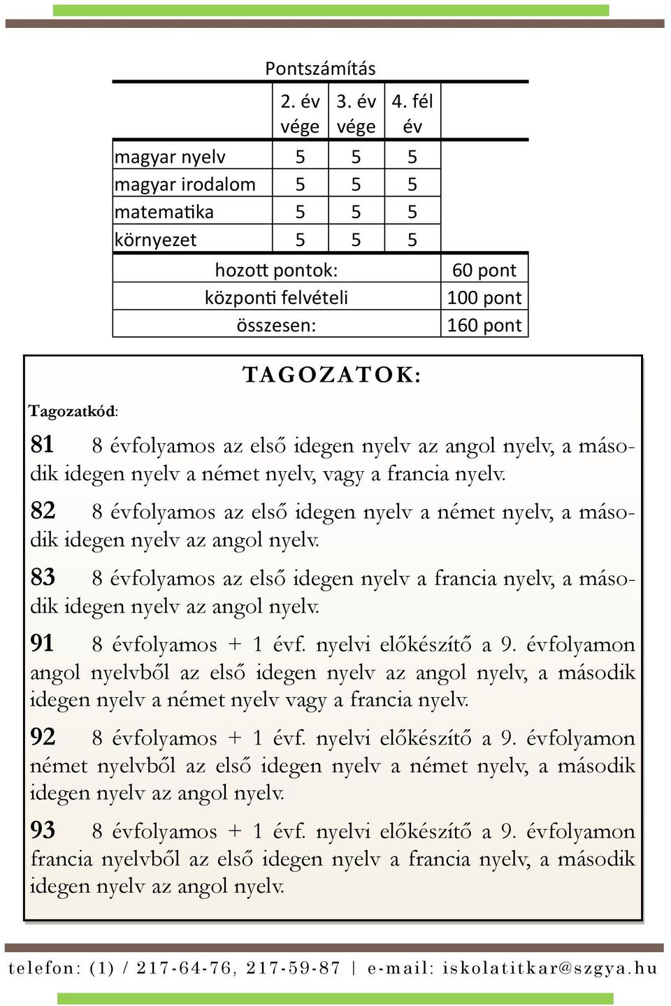 idegen nyelv az angol nyelv, a második idegen nyelv a német nyelv, vagy a francia nyelv.