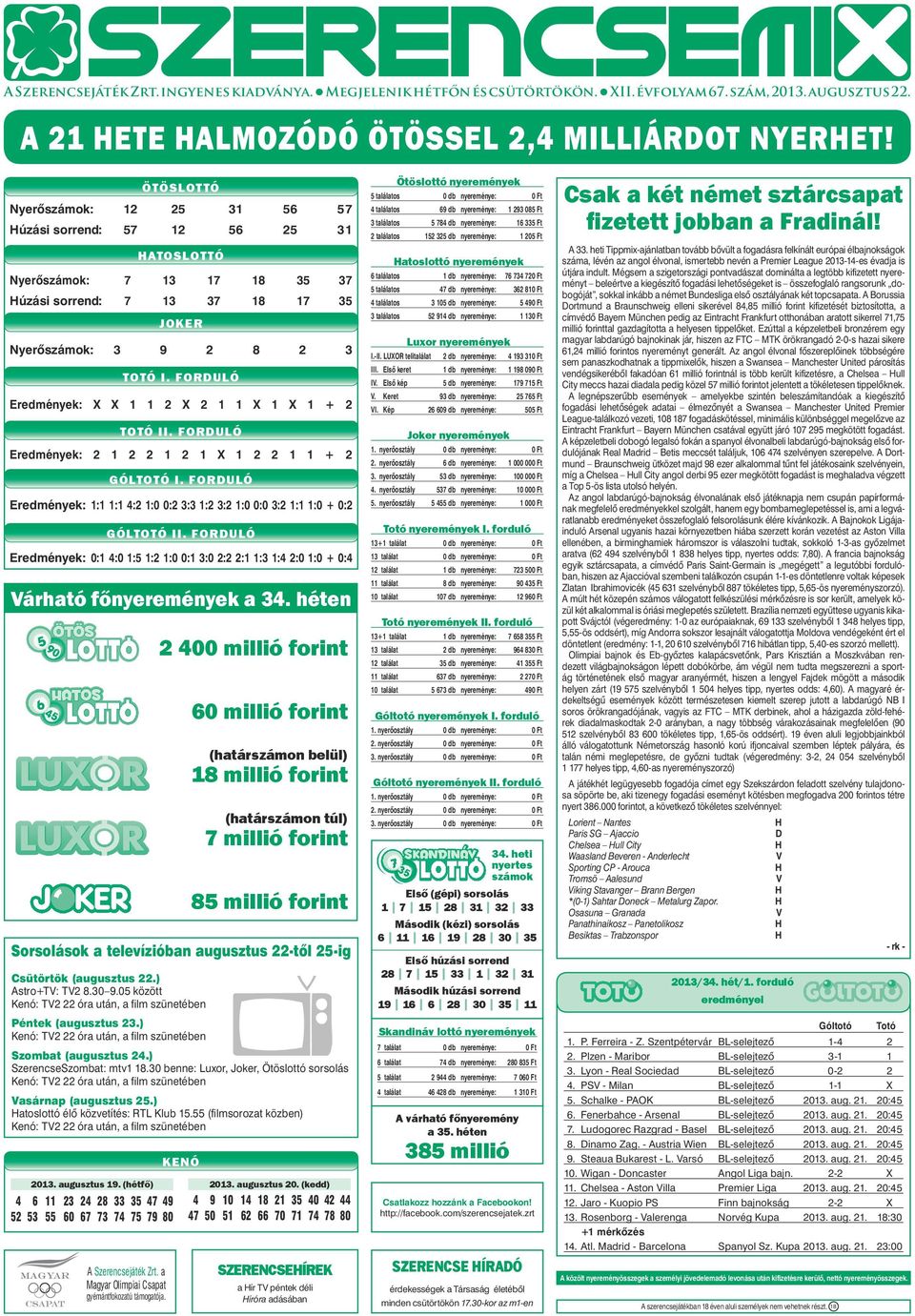 forduló Eredmények: X X 1 1 2 X 2 1 1 X 1 X 1 + 2 ToTó II. forduló Eredmények: 2 1 2 2 1 2 1 X 1 2 2 1 1 + 2 GóLToTó I.