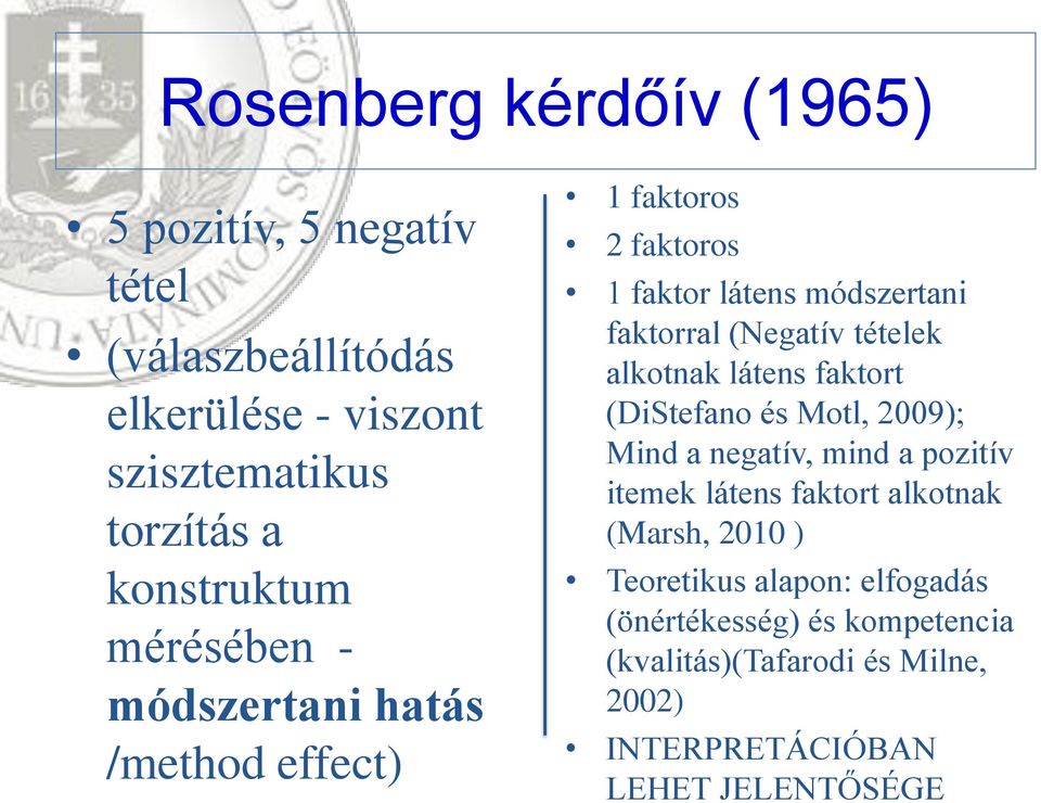 tételek alkotnak látens faktort (DiStefano és Motl, 2009); Mind a negatív, mind a pozitív itemek látens faktort alkotnak