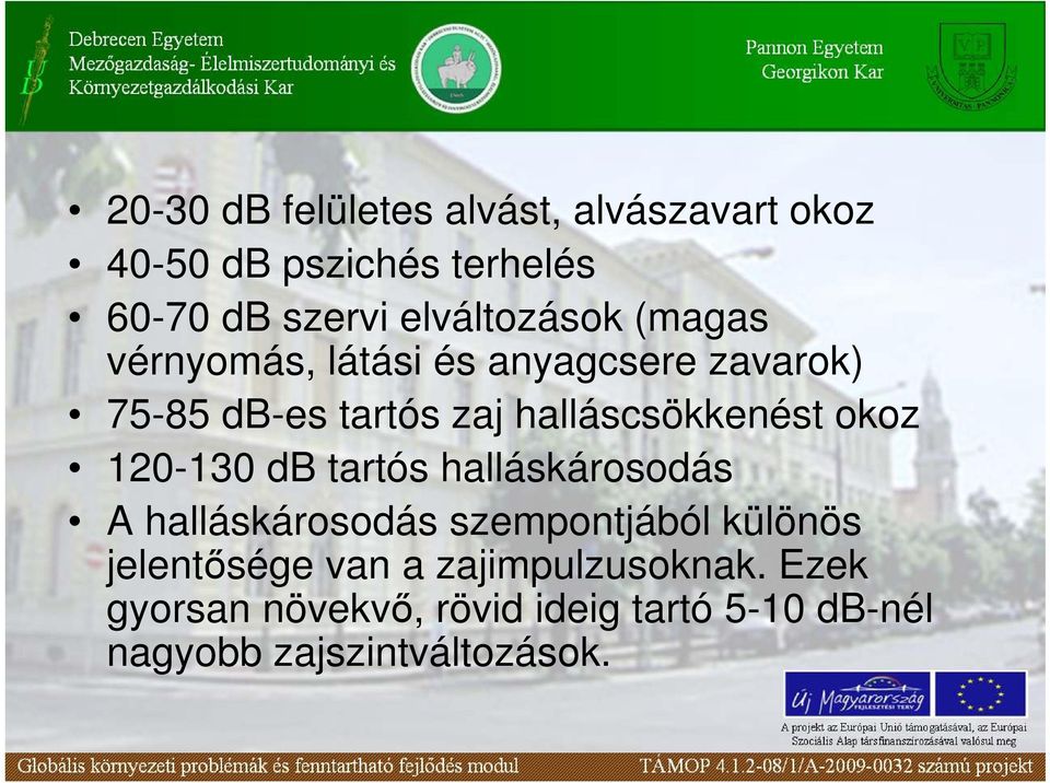 halláscsökkenést okoz 120-130 db tartós halláskárosodás A halláskárosodás szempontjából különös