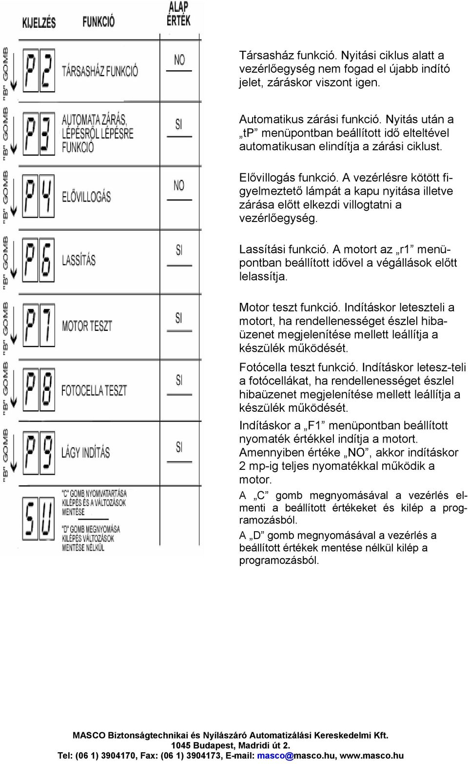 A vezérlésre kötött figyelmeztető lámpát a kapu nyitása illetve zárása előtt elkezdi villogtatni a vezérlőegység. Lassítási funkció.