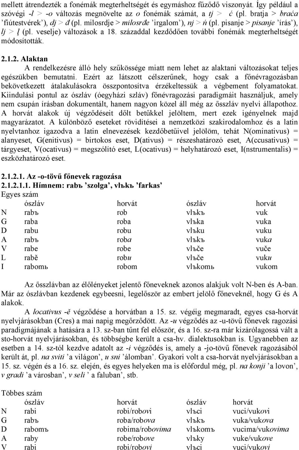 századdal kezdődően további fonémák megterheltségét módosították. 2.1.2. Alaktan A rendelkezésre álló hely szűkössége miatt nem lehet az alaktani változásokat teljes egészükben bemutatni.