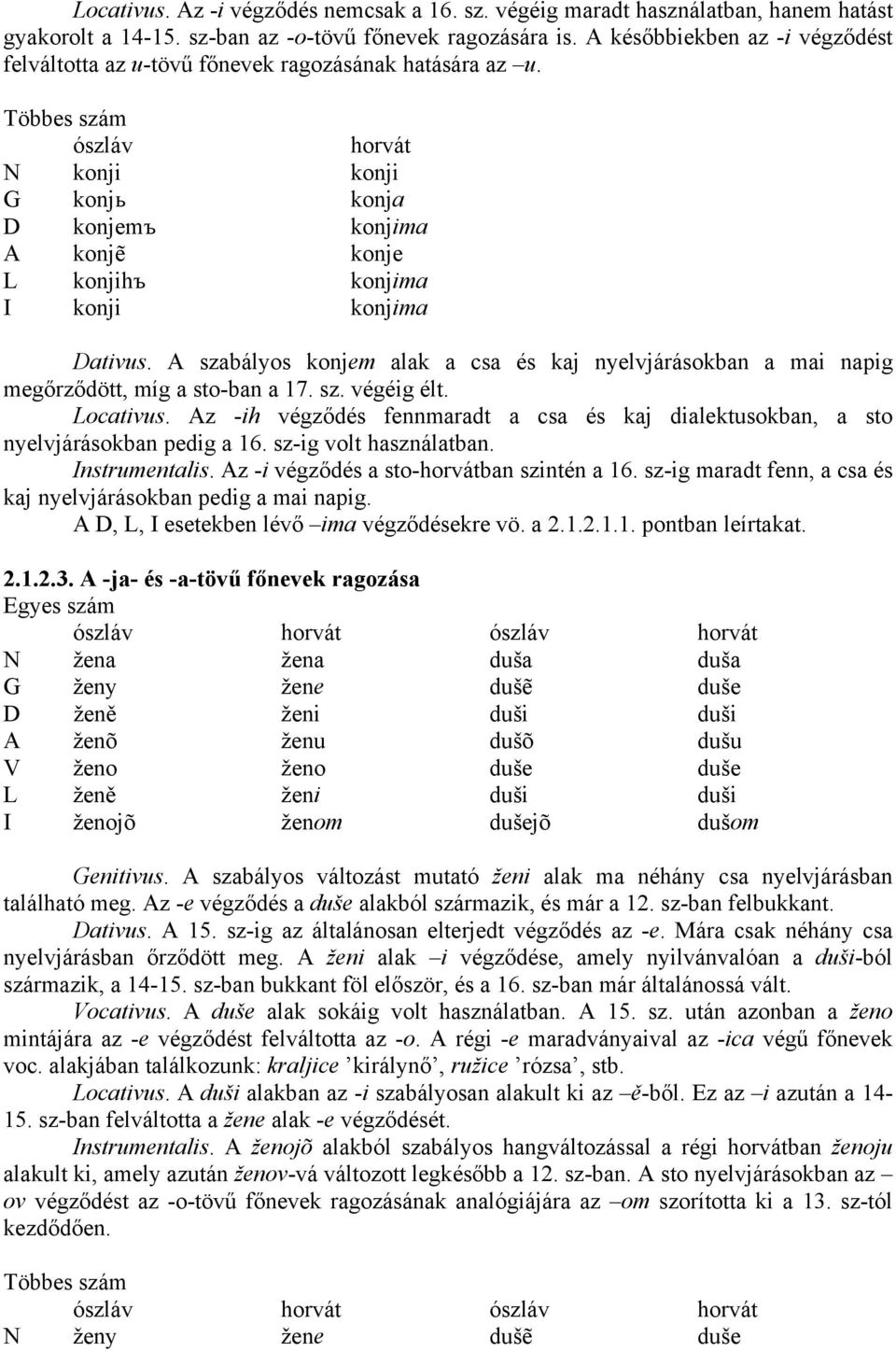 Többes szám ószláv horvát N konji konji G konjь konja D konjemъ konjima A konjẽ konje L konjihъ konjima I konji konjima Dativus.