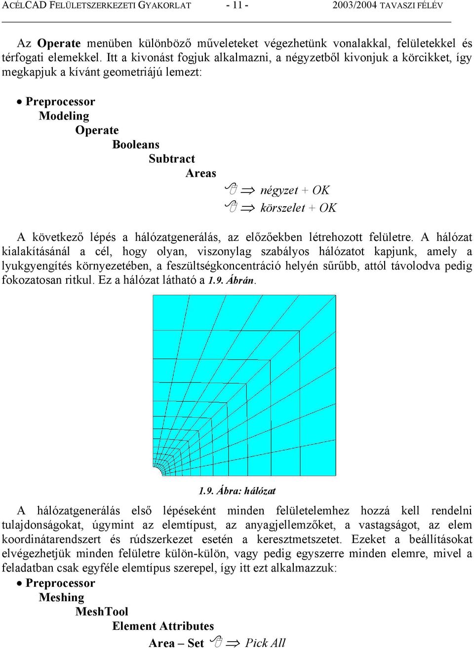 következő lépés a hálózatgenerálás, az előzőekben létrehozott felületre.