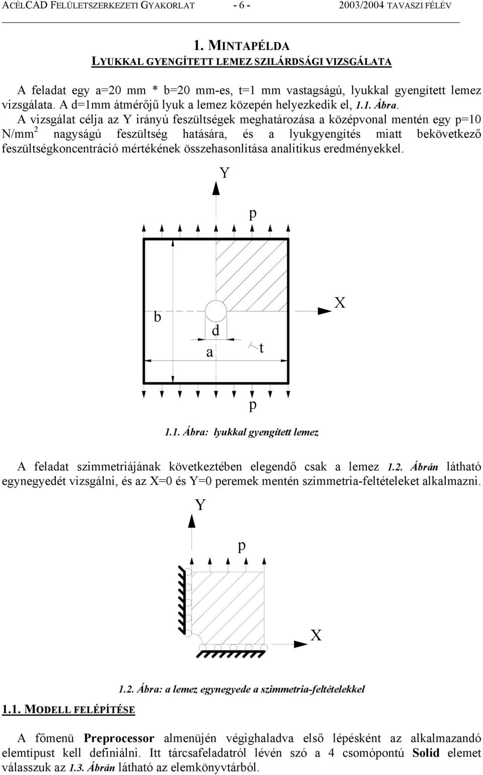 A d=1mm átmérőjű lyuk a lemez közepén helyezkedik el, 1.1. Ábra.