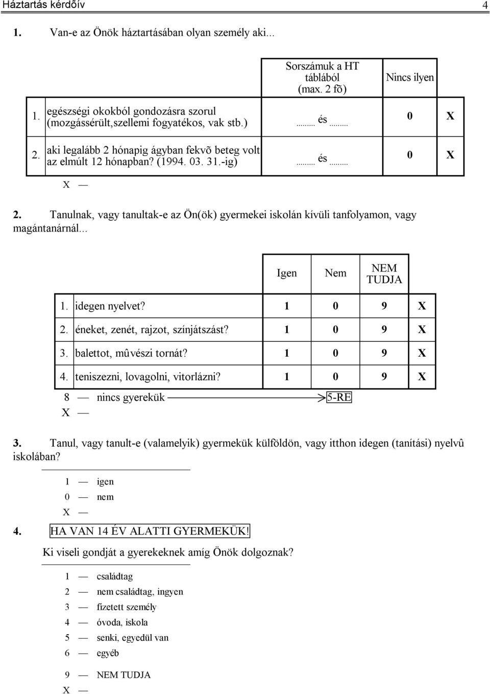 Tanulnak, vagy tanultak-e az Ön(ök) gyermekei iskolán kívüli tanfolyamon, vagy magántanárnál... Igen Nem NEM TUDJA 1. idegen nyelvet? 1 0 2. éneket, zenét, rajzot, színjátszást? 1 0 3.