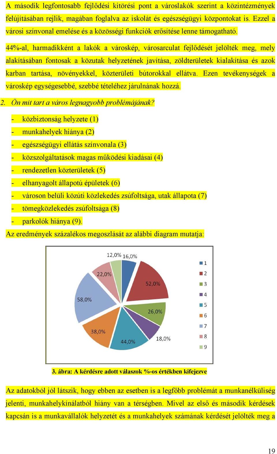 44%-al, harmadikként a lakók a városkép, városarculat fejlődését jelölték meg, mely alakításában fontosak a közutak helyzetének javítása, zöldterületek kialakítása és azok karban tartása,