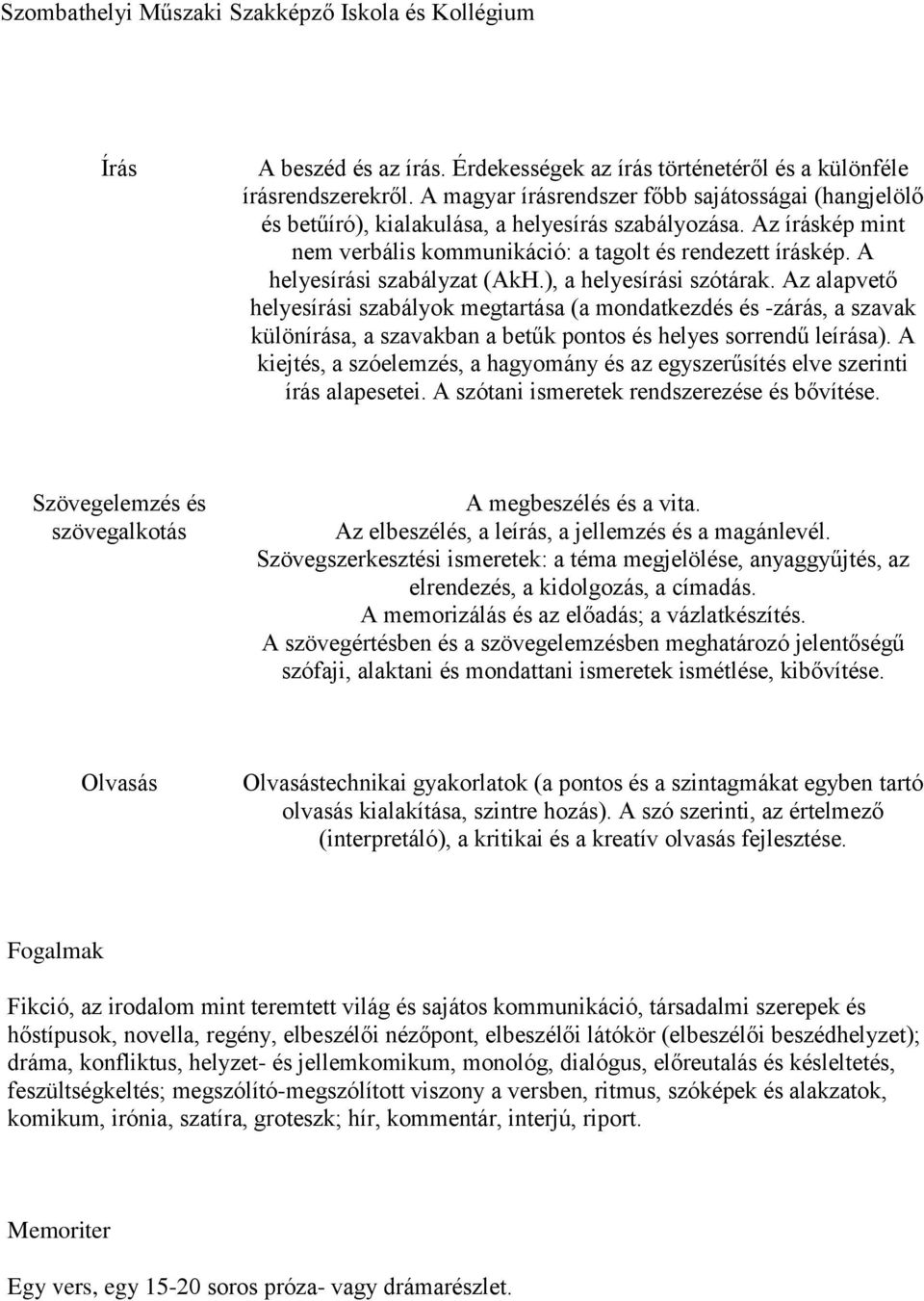 Az alapvető helyesírási szabályok megtartása (a mondatkezdés és -zárás, a szavak különírása, a szavakban a betűk pontos és helyes sorrendű leírása).