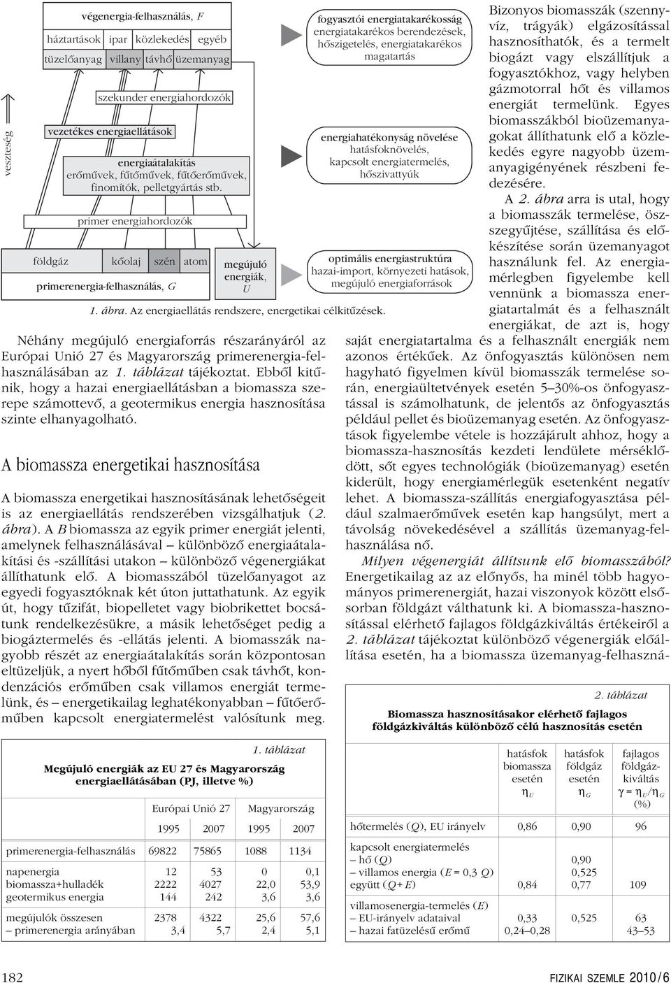 Az energiaellátás rendszere, energetikai célkitûzések. Néhány megújuló energiaforrás részarányáról az Európai Unió 27 és Magyarország primerenergia-felhasználásában az 1. táblázat tájékoztat.