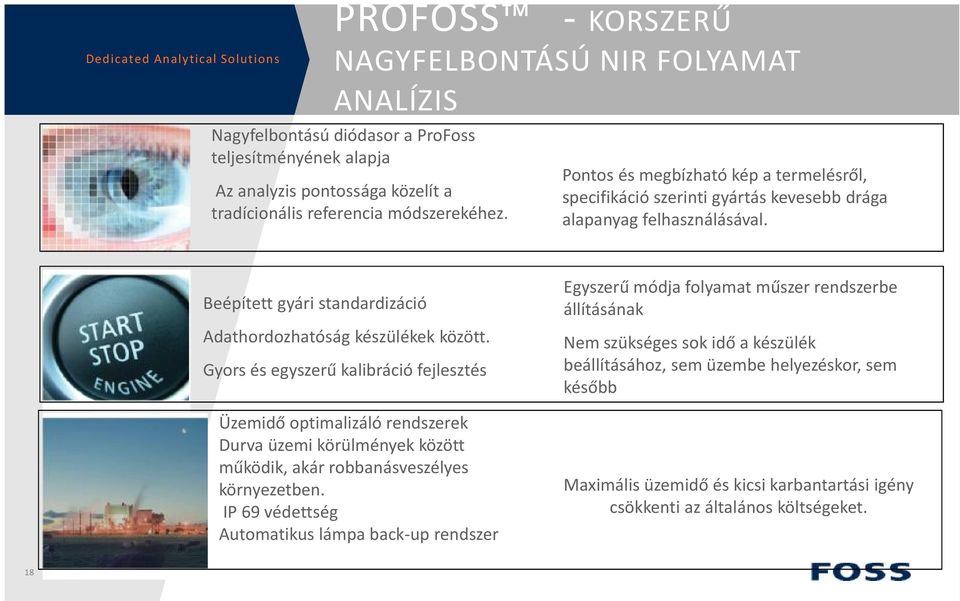 Gyors és egyszerű kalibráció fejlesztés Üzemidő optimalizáló rendszerek Durva üzemi körülmények között működik, akár robbanásveszélyes környezetben.