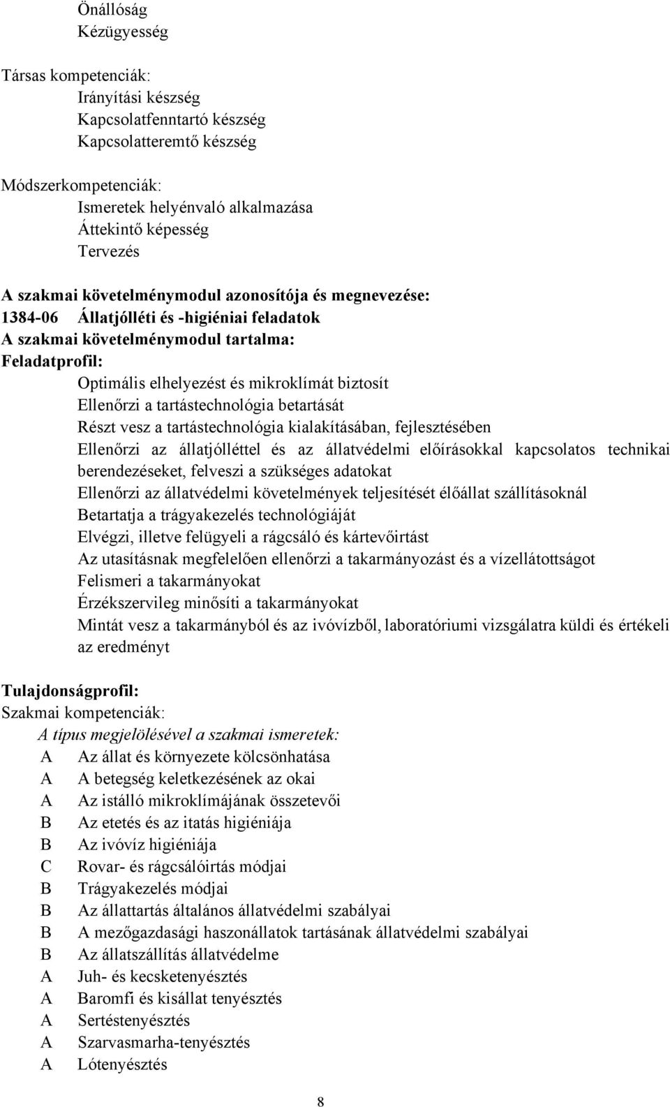 Ellenőrzi a tartástechnológia betartását Részt vesz a tartástechnológia kialakításában, fejlesztésében Ellenőrzi az állatjólléttel és az állatvédelmi előírásokkal kapcsolatos technikai