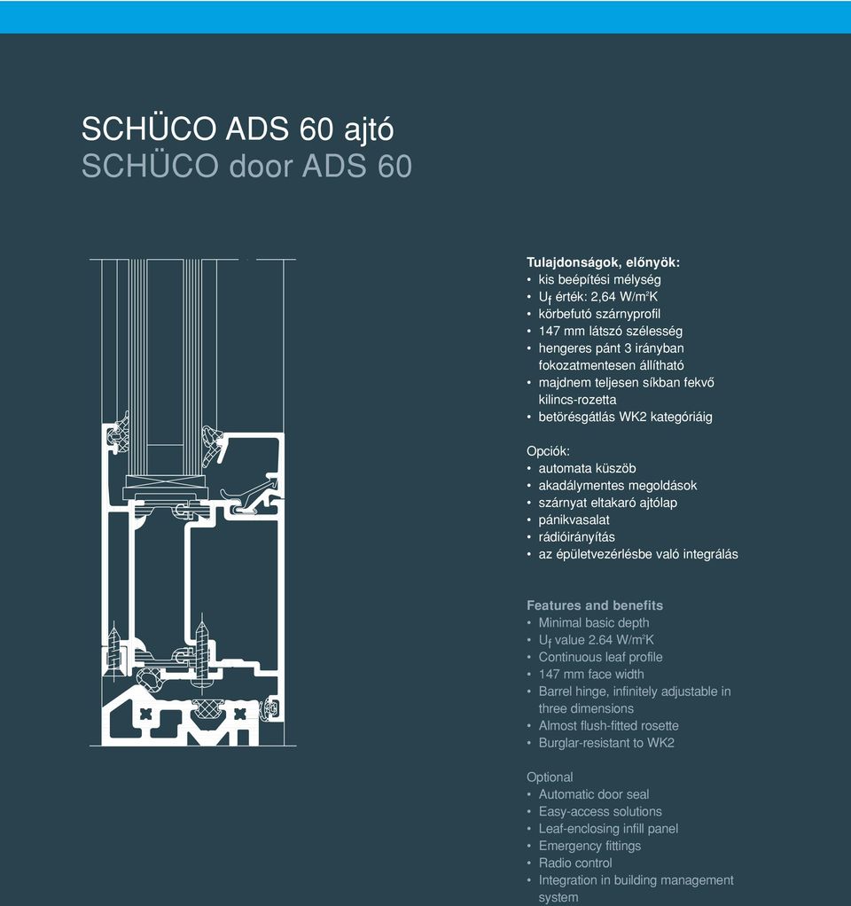 épületvezérlésbe való integrálás Features and benefits Minimal basic depth U f value 2.