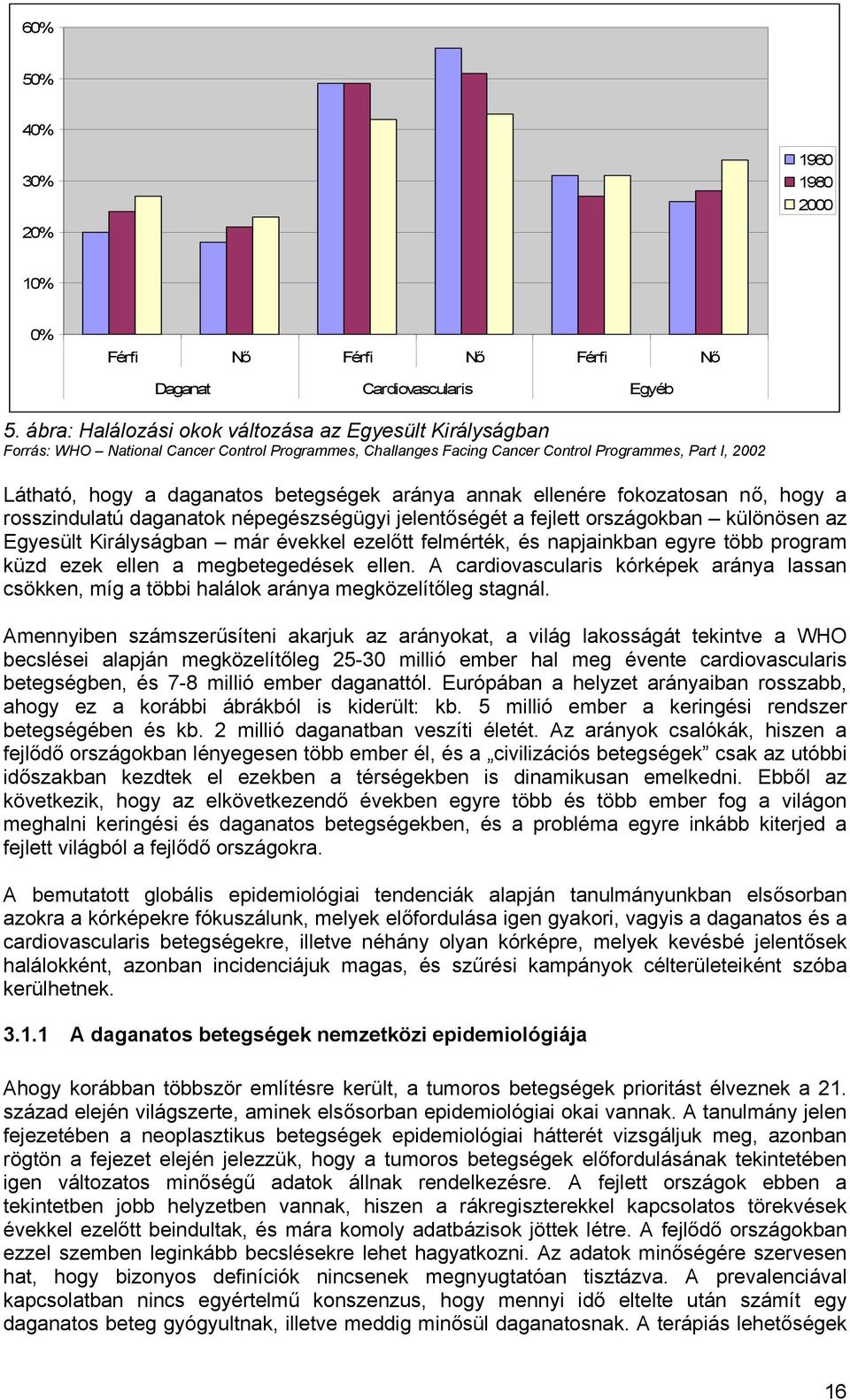 aránya annak ellenére fokozatosan nő, hogy a rosszindulatú daganatok népegészségügyi jelentőségét a fejlett országokban különösen az Egyesült Királyságban már évekkel ezelőtt felmérték, és