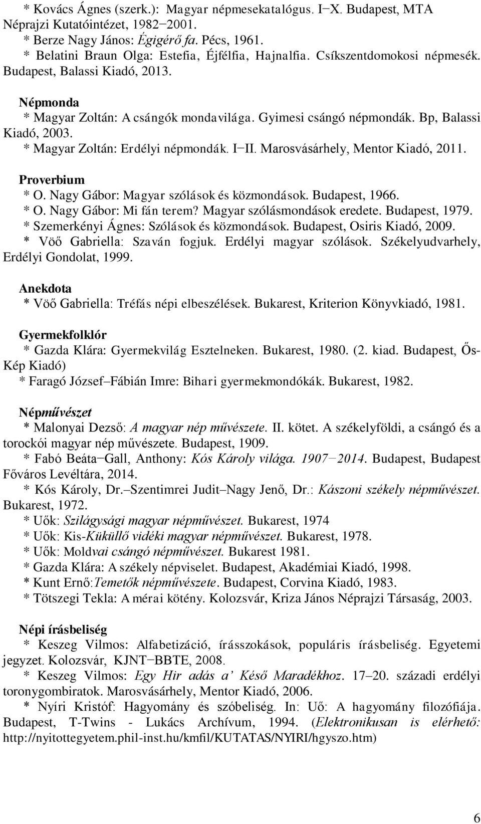 Magyar folklór (tematika és könyvészet a kurzus első 7 előadásához) - PDF  Ingyenes letöltés