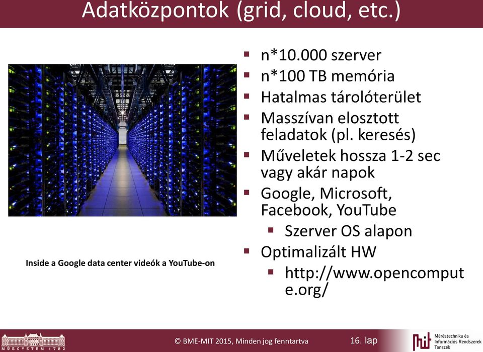keresés) Műveletek hossza 1-2 sec vagy akár napok Google, Microsoft, Facebook, YouTube