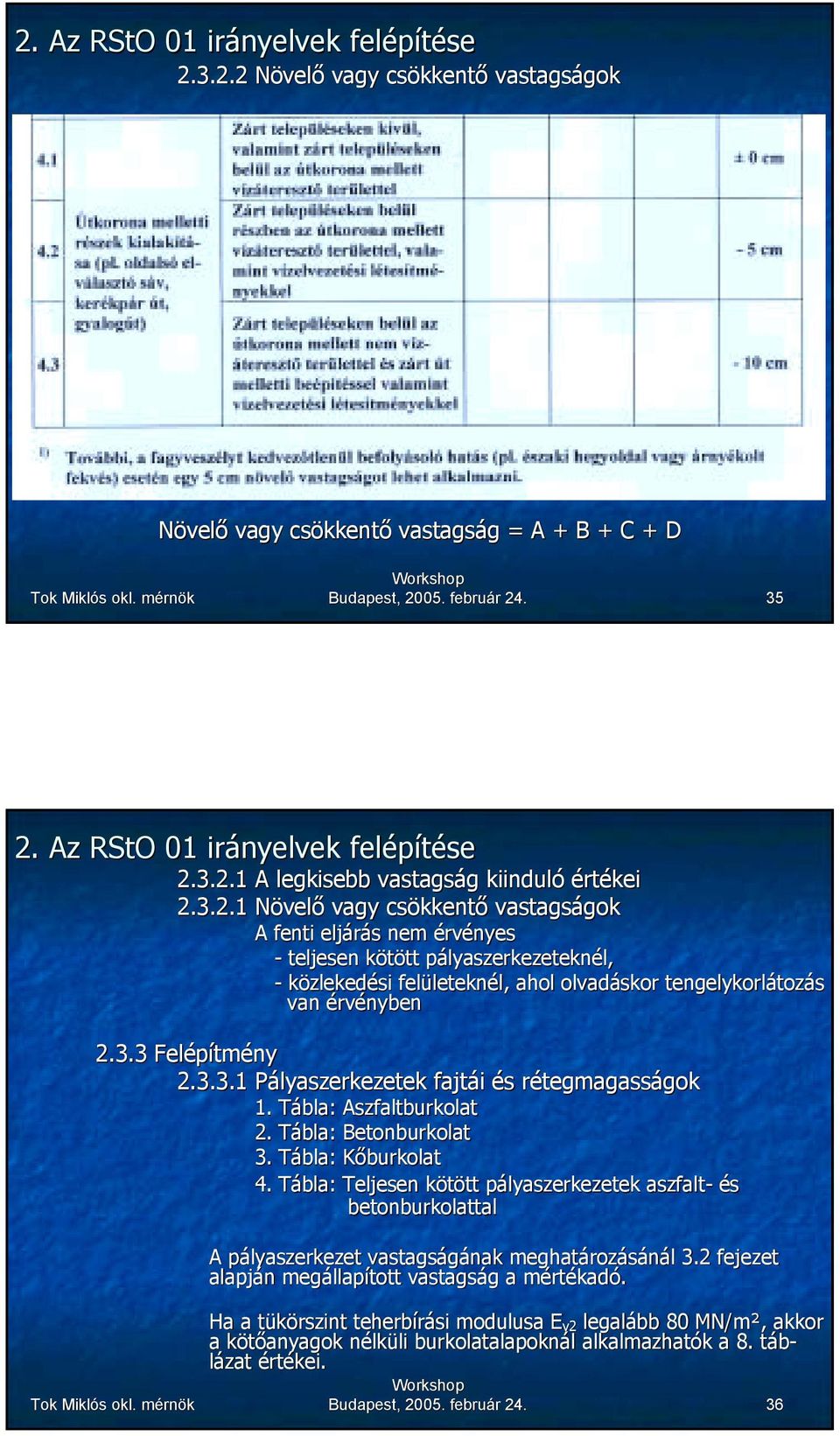 Tábla: Teljesen kötött pályaszerkezetek aszfalt- és betonburkolattal A pályaszerkezet vastagságának meghatározásánál 3.2 fejezet alapján megállapított vastagság a mértékadó.