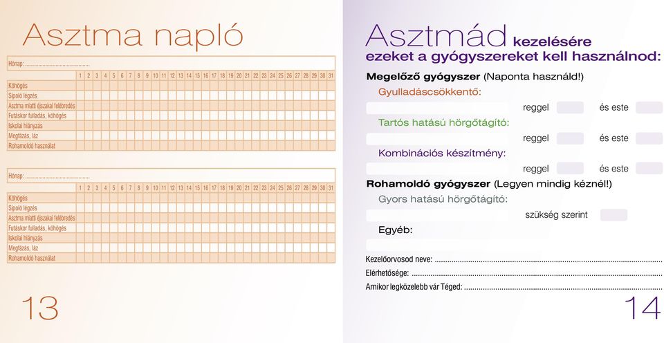 láz Rohamoldó használat Hónap:. láz Rohamoldó használat 13 Asztmád kezelésére ezeket a gyógyszereket kell használnod: Megelôzô gyógyszer (Naponta használd!