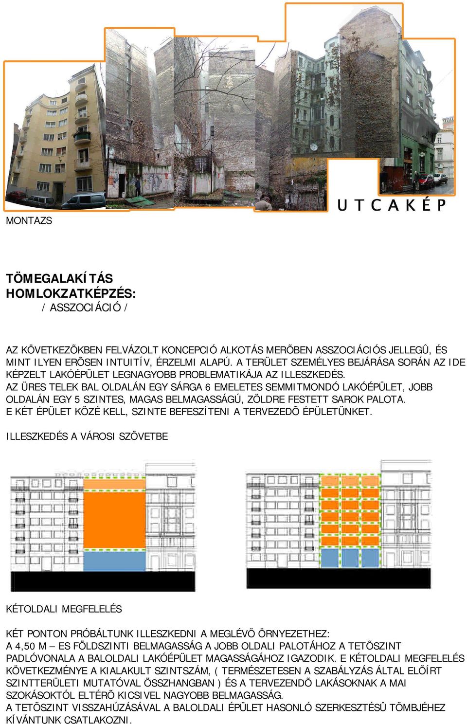 AZ ÜRES TELEK BAL OLDALÁN EGY SÁRGA 6 EMELETES SEMMITMONDÓ LAKÓÉPÜLET, JOBB OLDALÁN EGY 5 SZINTES, MAGAS BELMAGASSÁGÚ, ZÖLDRE FESTETT SAROK PALOTA.