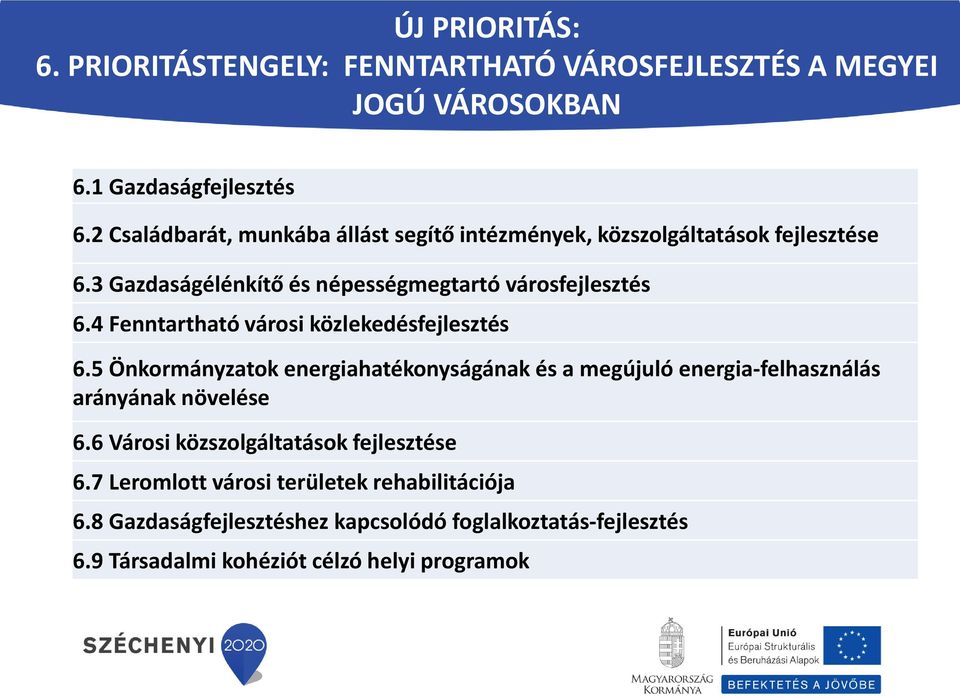 4 Fenntartható városi közlekedésfejlesztés 6.5 Önkormányzatok energiahatékonyságának és a megújuló energia-felhasználás arányának növelése 6.