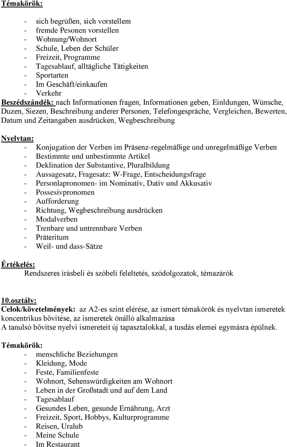 Datum und Zeitangaben ausdrücken, Wegbeschreibung Nyelvtan: - Konjugation der Verben im Präsenz-regelmäßige und unregelmäßige Verben - Bestimmte und unbestimmte Artikel - Deklination der Substantive,