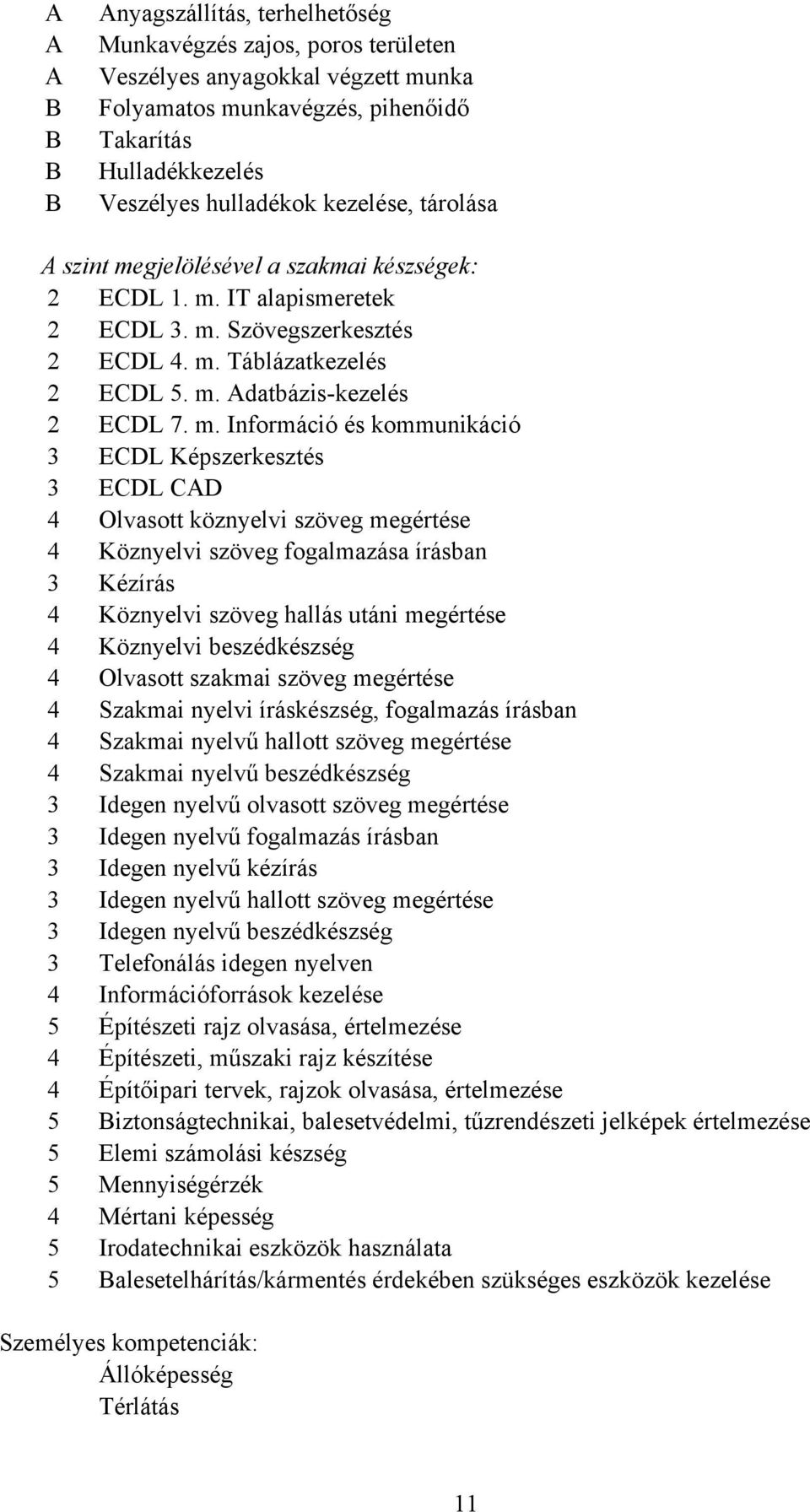 gjelölésével a szakmai készségek: 2 ECDL 1. m.