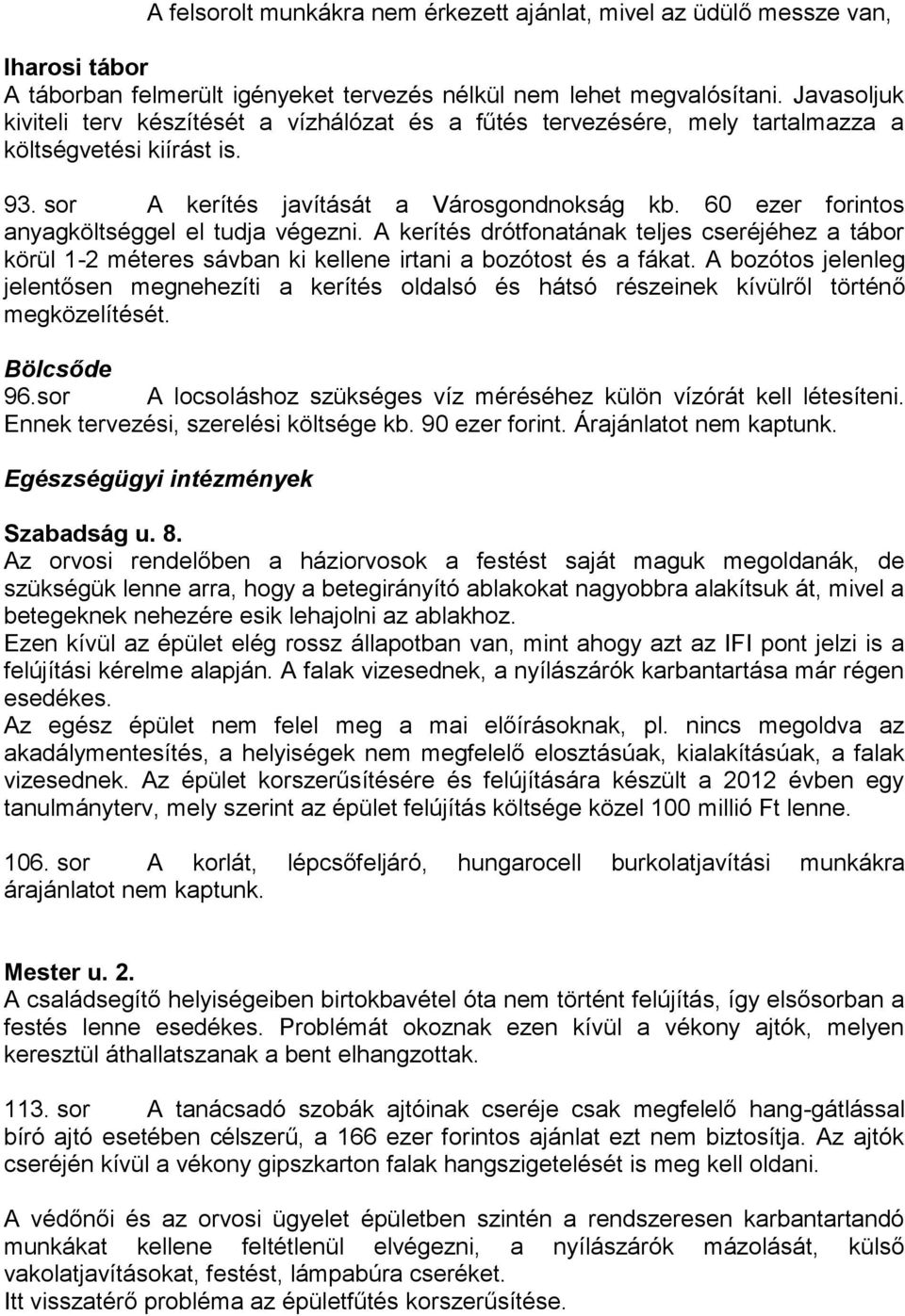 60 ezer forintos anyagköltséggel el tudja végezni. A kerítés drótfonatának teljes cseréjéhez a tábor körül 1-2 méteres sávban ki kellene irtani a bozótost és a fákat.