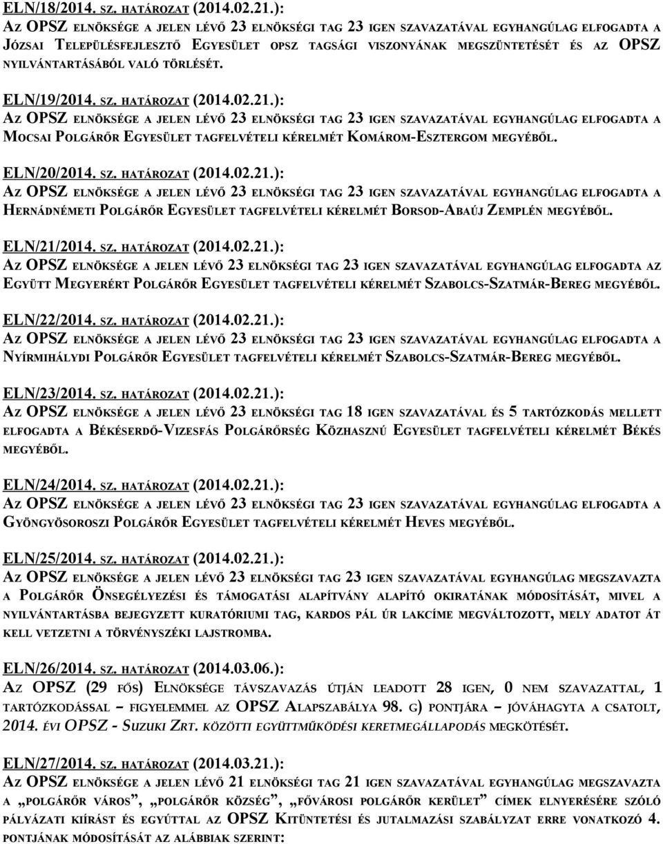 ELN/22/2014. SZ. HATÁROZAT (2014.02.21.