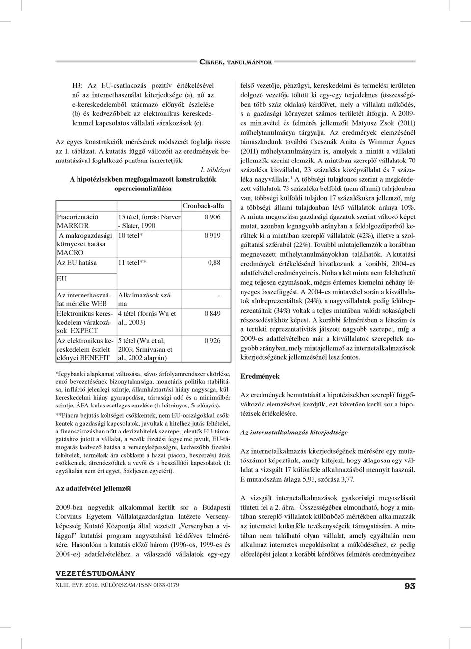 táblázat. A kutatás függô változóit az eredmények bemutatásával foglalkozó pontban ismertetjük. 1.